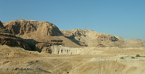 panorama of cliffs at the mouth of Wadi Hasasah