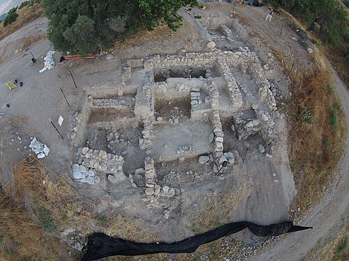 aerial panorama of ruins at Tel Abel Beth Maacah