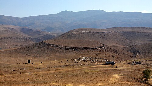 panorama looking east at mountains of Abarim