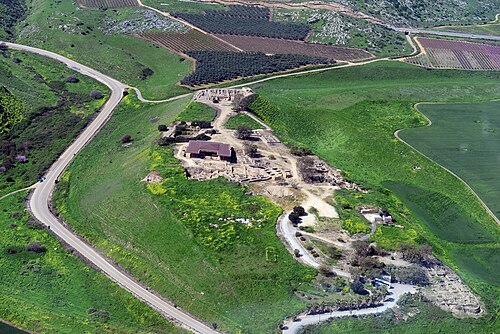 aerial panorama of ruins at Tel Hazor