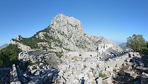 panorama of a mountain and ancient theater at Termessos in Pisidia