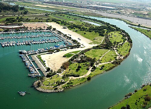 aerial panorama of the mouth of the Kishon River